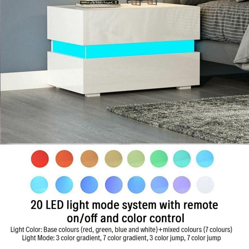 Nova Fashionable Wooden Bedside Table Nightstand with LED Blue Light
