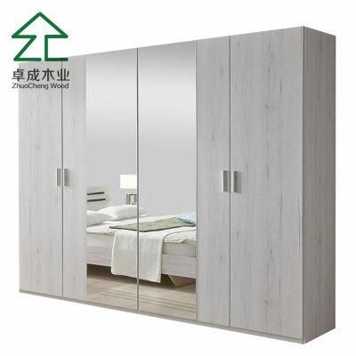 Gray Color MDF Faced Melamine 6 Doors 2 Drawers Wardrobe with Mirror