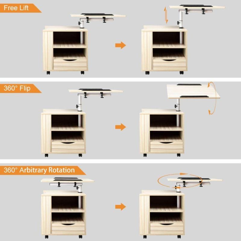 Multifunctional Lift Top LED Light Bedside Table End Table Nightstand for Living Room Bedroom