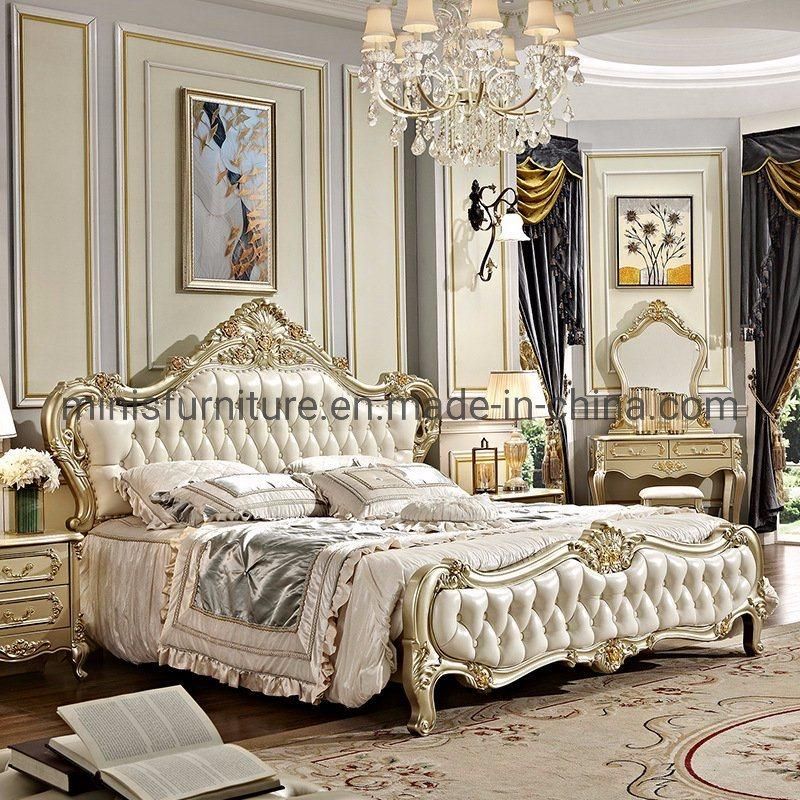 (MN-MB99) Luxury European Style Bedroom Adult Gold Wooden Bed