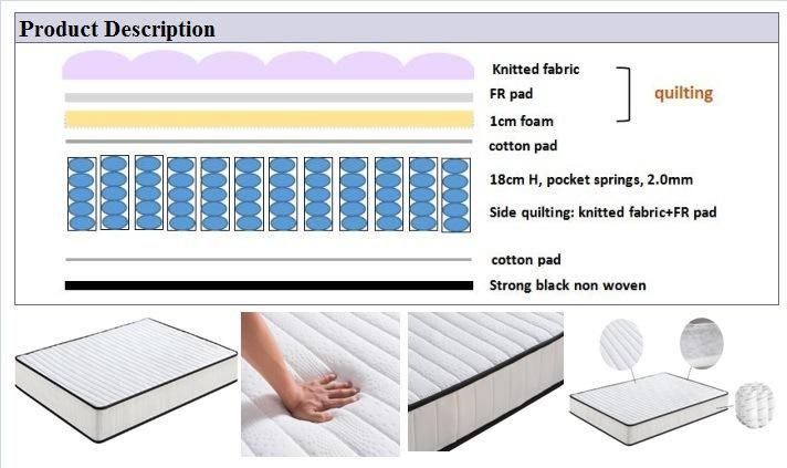China Gold Supplier Comfortable Pocket Spring Mattress with Knitted Fabric