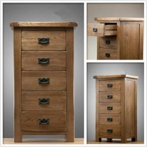 Solid Oak 5 Drawer Chest Wooden Furniture (HSRU004)