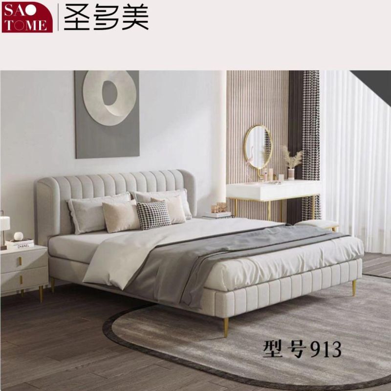 Modern Hotel Bedroom Furniture Beige Tech Fabric Double Bed