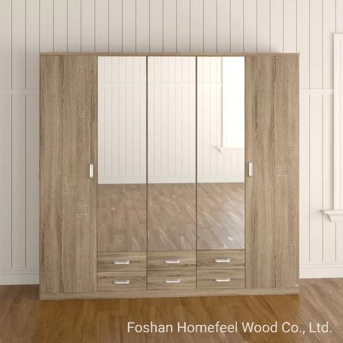 Factory Direct All Wood Mirror Door Closet Wardrobe with Drawer Storage (HF-WF0313)