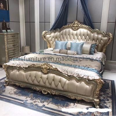(MN-MB99) Luxury European Style Bedroom Adult Gold Wooden Bed