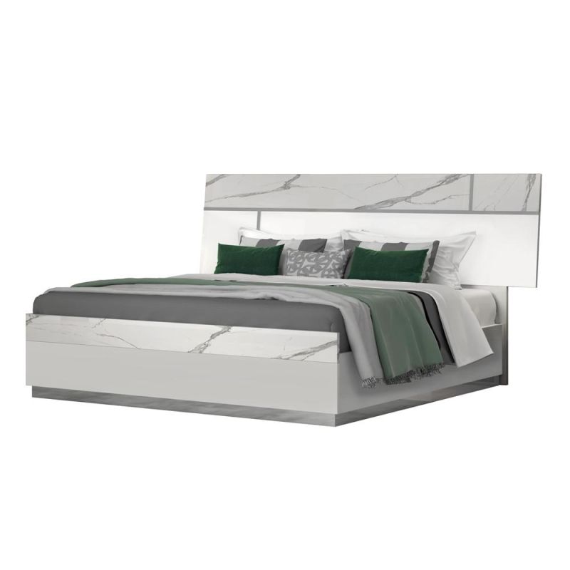 Nova 2110jaa005 MID-Century Style White & Grey Stripes Marble Finish Bedroom Suites Furniture