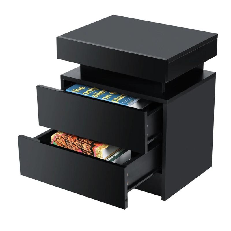 Nova Black Gloss Nightstand for Small Spaces, Easy Assembly, for Living Room