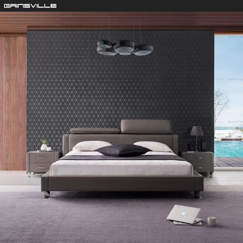 Factory Wholesale Upholstered Lether Beds Design Modern Home/Hotel Bedroom Furniture King Bed Set with Metal Frame Headboard
