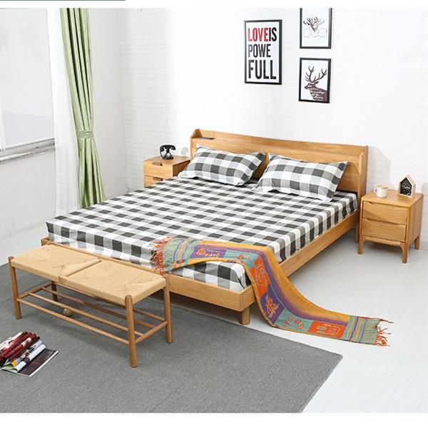 Eco-Friendly Solid Wood Double Bed Bedroom Bed Socket Bed
