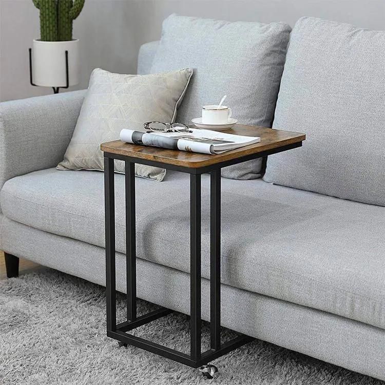 Side Coffee C Shaped Table for Sofa Bedside Table on Wheels