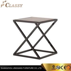 Quality Wood Top Side Table with Black Metal Base
