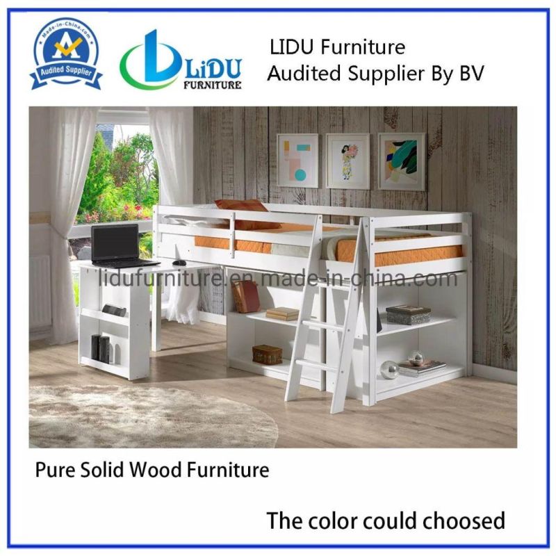 Solid Wood Kids Bed with Slide Table Bookcase/Pine Wood Popular Kids Room Solid Wooden Single Modern Style American Walnut Wooden Bed