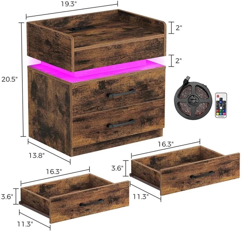 High Quality Nightstand Bedside Table End Table Side Table with LED Lights for Bedroom Living Room