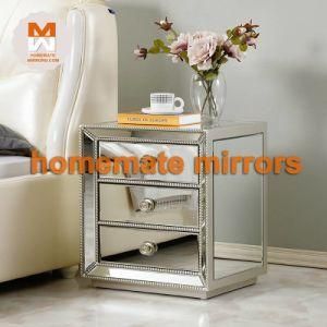High Quality Low Price Mirrored Bedside Table 3 Drawer Cabinet.