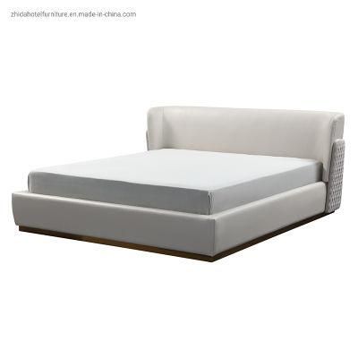 Luxury Leather Villa Bed Modern Classic Quilting Back Stiching Upholstered Beds for Star Hotel