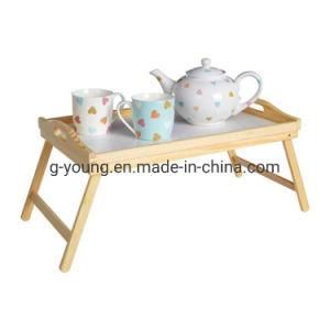 Folding Laptop Table Bamboo Bed Tray Table with Leg