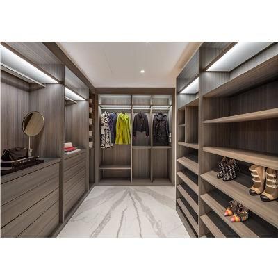 Villa Bedroom Closet Luxury Clothes Walk in Wardrobe with LED Light