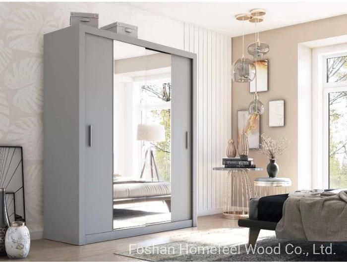 Modern MDF Wood Bedroom Mirror Sliding Door Wardrobe Closet (HF-WB75)