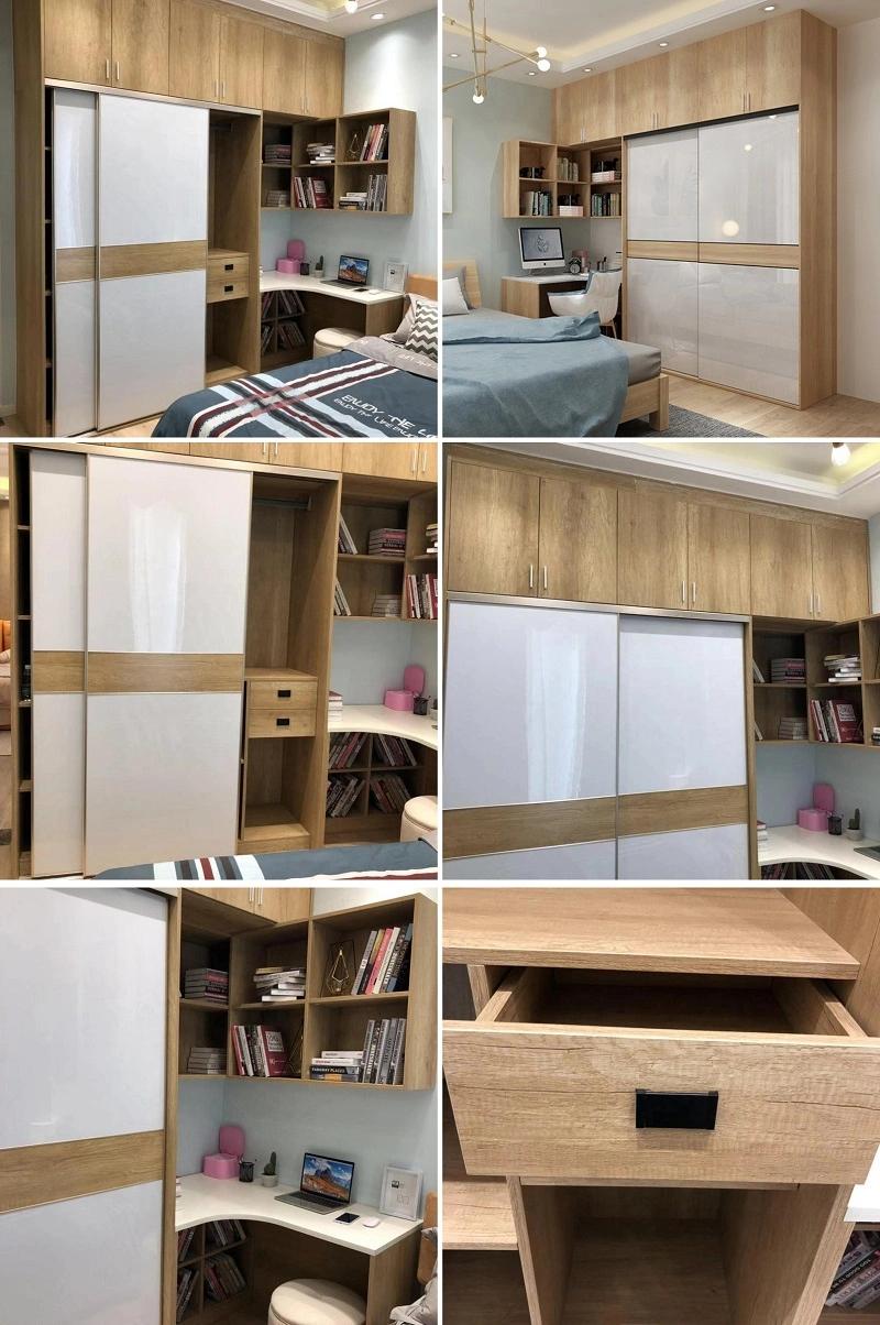 Manufacturer Customized New Design Home Storage White Wood Grain Wardrobe Closet