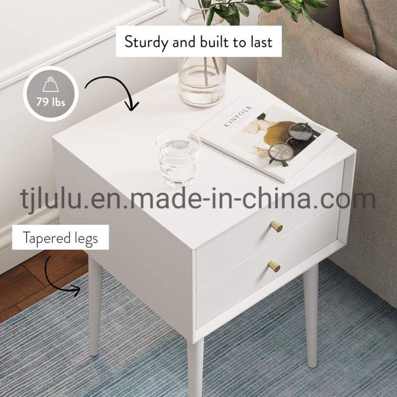 Home Furniture Luxury White Nightstand Cabinet Storage with Drawer Solid Wood Bedside Table Bedroom Set Wooden Furniture