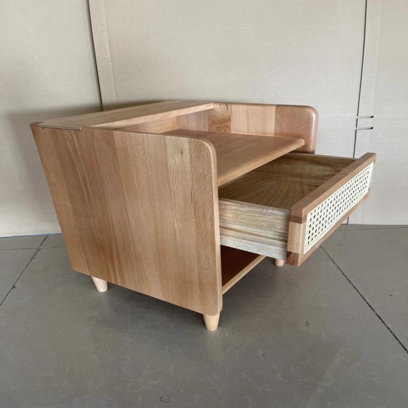 Home Furniture with Beech Wood Rattan Bedside Table
