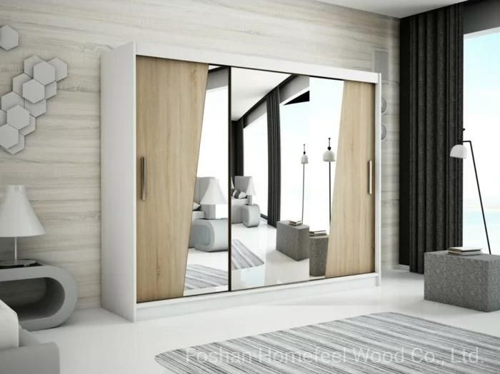 Modern Space Saving Clothes Storage Sliding Door Bedroom Furniture Wooden Wardrobe (HF-WB17)