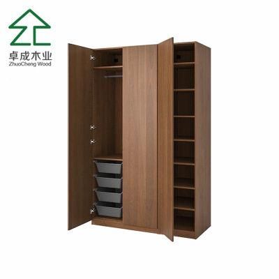 Oak Color MDF Three Doors Wardrobe with MFC Cabient Carcass