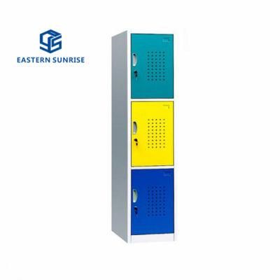 Colorful 3 Door Key-Lock Mobile Steel Storage Locker Wardrobes for Small Rooms/Swimming Pool