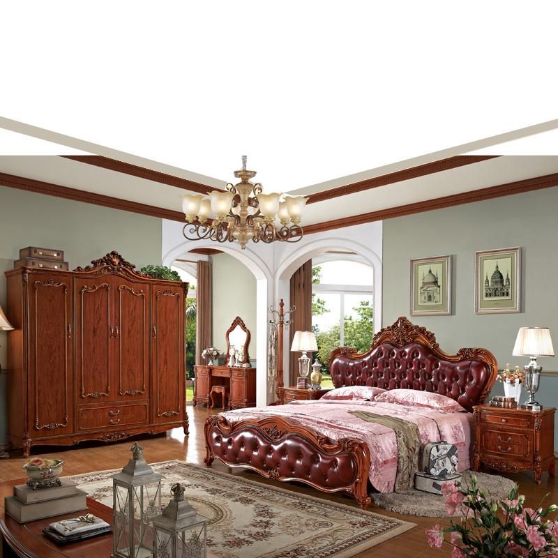 Wood Bedroom Bed with Leather Bed Bench for Bedroom Furniture