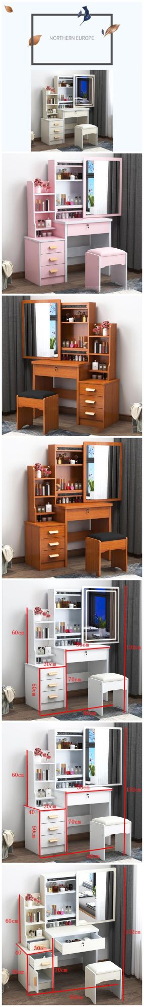 Light Luxury Dressing Table and Dressing Table Net Red Ins Wind Bedroom Small Apartment Modern Simple Multifunctional Storage Cabinet One 0008