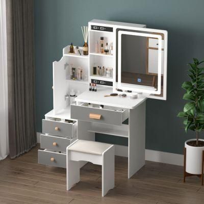 Fashion White Makeup Dressing Table with Hidden Shelves