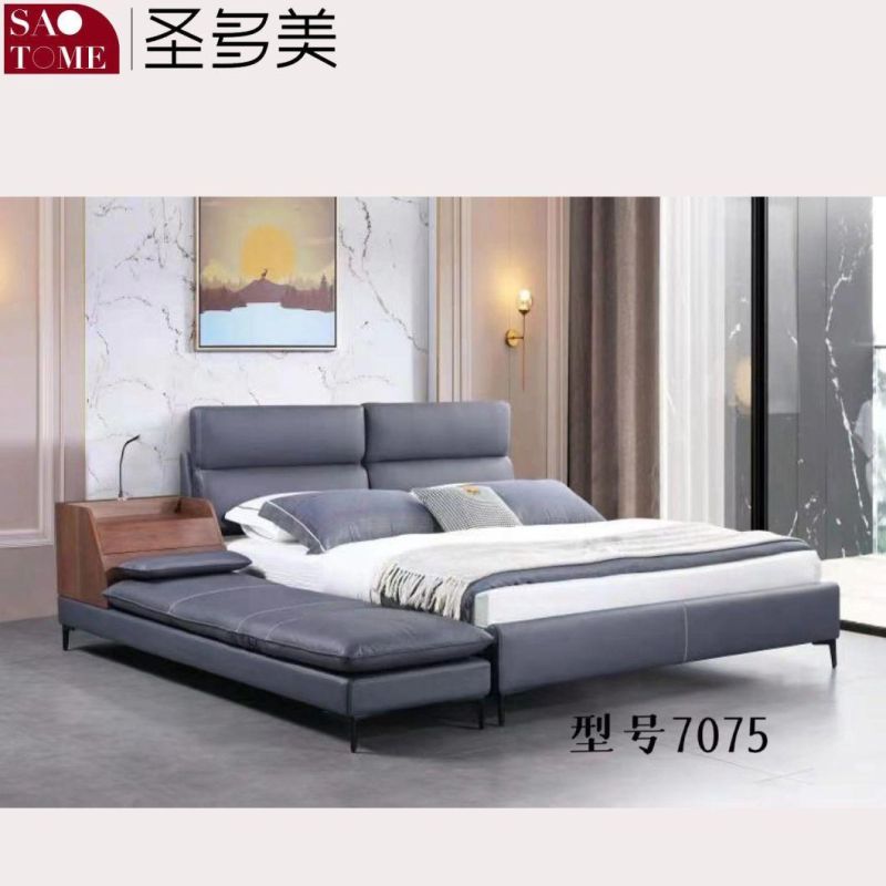 Modern Hotel Steel Wood Solid Wood Row Skeleton Light Gray Xipi Double King Bed