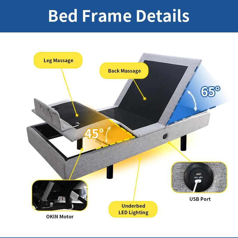 New Vibration Massage USB LED Light Modular Electric Bed Frame Adjustable