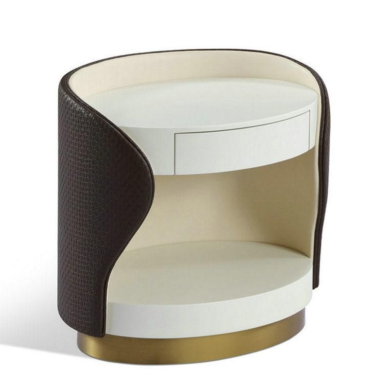 China Fty Direct Sale Modern Bedside Wooden and Genuine Leather Upholstered Bedside Table Light Table