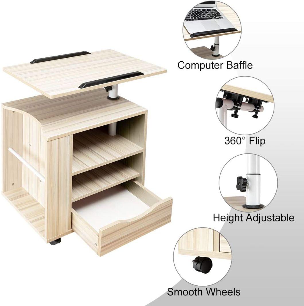 Multifunctional Lift Top LED Light Bedside Table End Table Nightstand for Living Room Bedroom