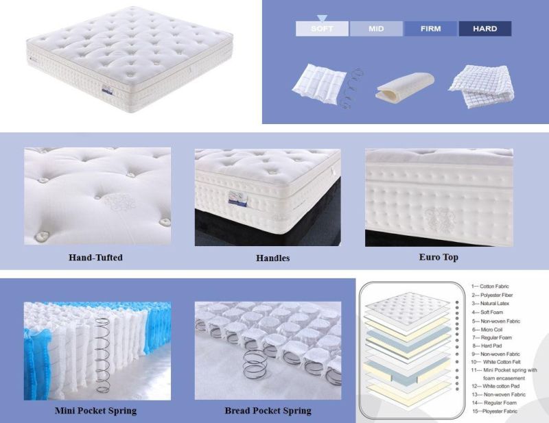 Medium Soft Feeling Euro Top Micro-Coil Bed Latex Soft Pocket Spring Mattress