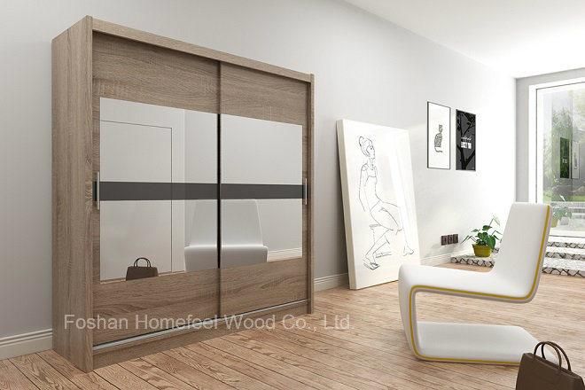 Popular Warm White Bedroom Mirror Sliding Door Wardrobe (HF-EY023)