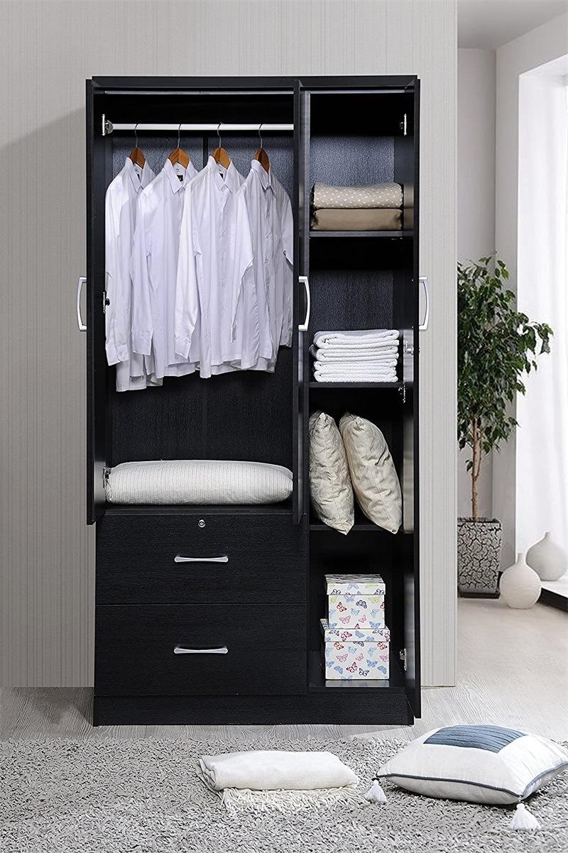 Black Wooden Wardrobe OEM Accept with Two Drawers