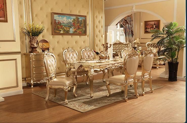 Wood Dining Table Chair Rectangle 6 People Dining Table Luxury Champagne