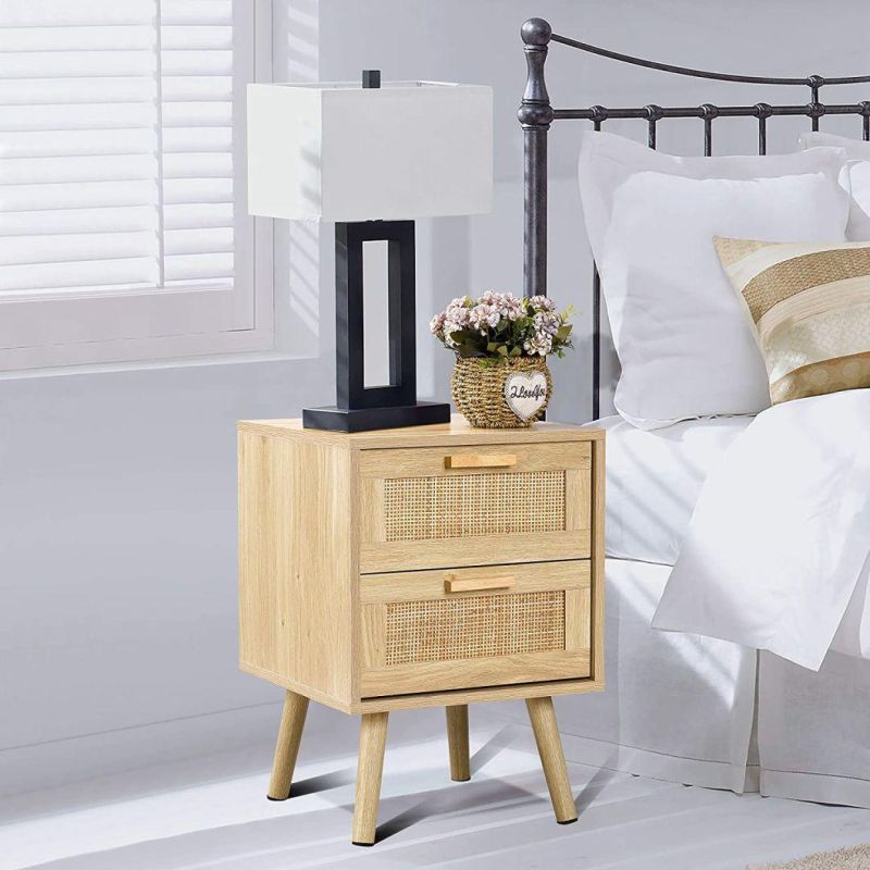Hot Selling Rattan Bedside Table End Table Nightstand for Living Room Bedroom
