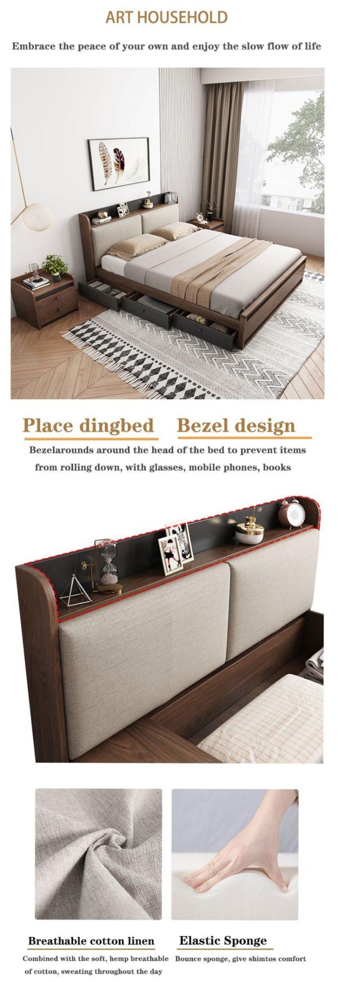 Wooden Bedroom Furniture Set Double King Size Storage Adult Bed