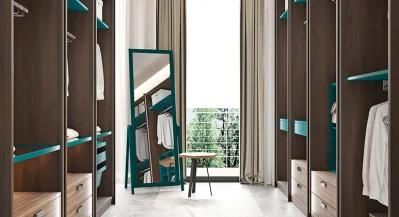 Blue and Walnut Wooden Design Wardrobe Closet Open Door