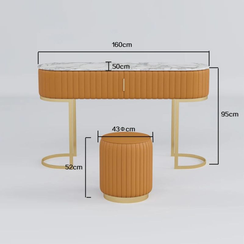 Hot Selling Simple Stylish Design Bedroom Furniture Stainless Steel Legs Marble Dresser with Dresser Stool