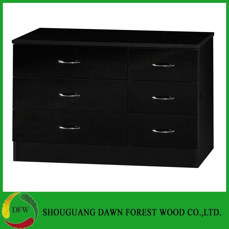 Black High Gloss Two Tone /Wide 3+3 Drawer Chest