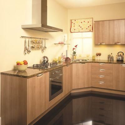 Modern Style Matte Lacquer MDF Natural Wood Colored Kitchen Cabinet
