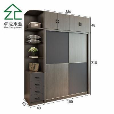 Dark Aluminum Alloy Double Door Sliding Closet with Top Cabinet