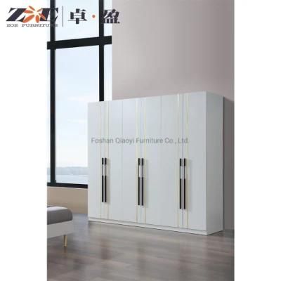 Home Furniture Simple Design Modern MDF 6 Door Clothes Wardrobe with 2 Drawers