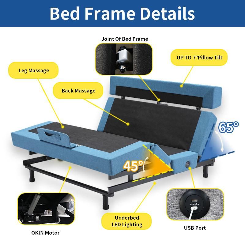 Light Grey 5 Plates Luxury Electric Adjustable Bed