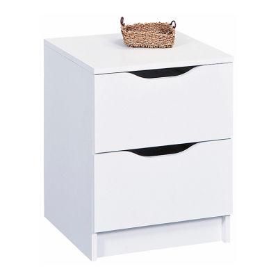 White Wooden Nightstand with Two Drawers for Bedroom