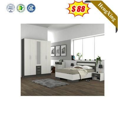 Classic Antique Wooden Hotel Bedroom Furniture Wardrobe Side Table Double King Bed with Mattress